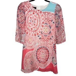 Amy Byer girls pink & blue medallion print dress 3/4 ballon sleeves Size 12